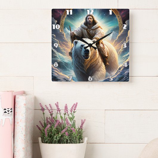 Jezus op een polair beer vierkante klok