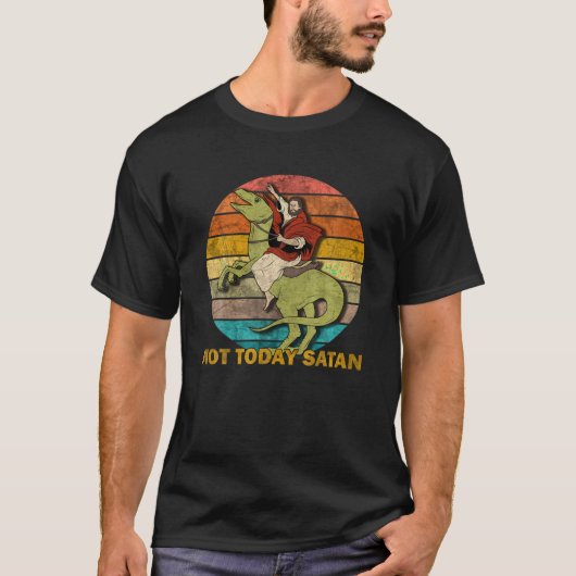 Jezus op een Raptor Retro Jezus rijden Dinosaurus  T-shirt (Voorkant)