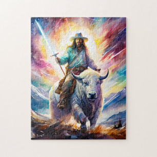 Jezus op een witte buffel met een licht zwaard legpuzzel