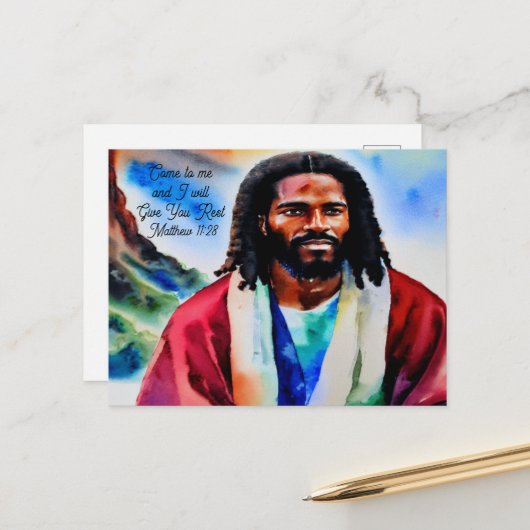 Jezus op het Briefkaart van de Waterverf van de be (Voorkant / Achterkant in situ)