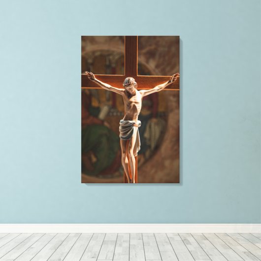 Jezus op het kruis Verpakt Canvas (Insitu (Houten vloer))