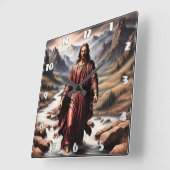 Jezus op het water in een vredige omgeving vierkante klok (Hoek)