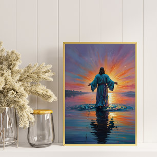 Jezus op het water, religieuze kunst poster