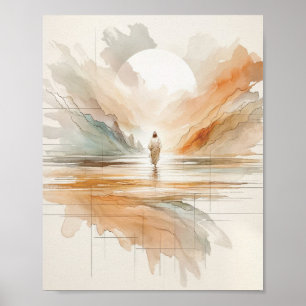 Jezus op het water - Waterverf Poster