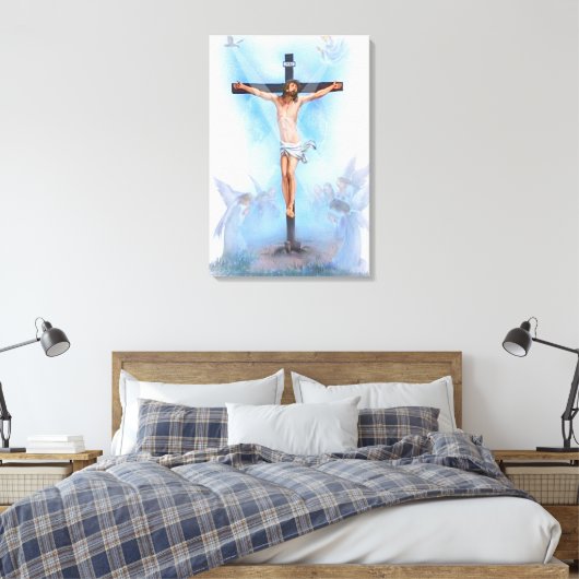 Jezus op kruis met vogels Verpakt Canvas (Insitu (Slaapkamer))