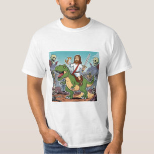 Jezus op T-rex cartoon versie T-shirt