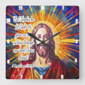 Jezus: Overwinning, Glas in lood Vierkante Klok (Voorkant)