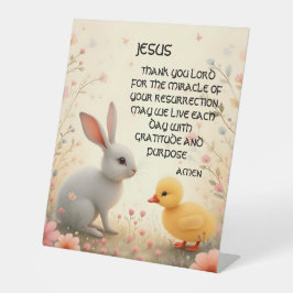 JEZUS PAASGEBED pastelbloemen baby dieren Reclamebord Met Voetstuk