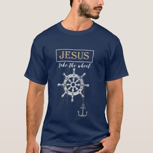 Jezus pakt het wiel aan t-shirt (Voorkant)
