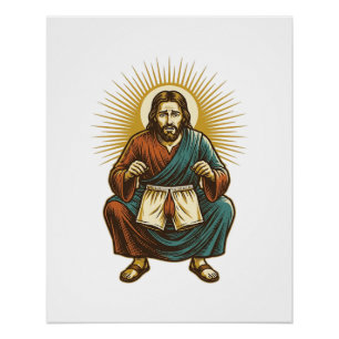 Jezus Pastelt Oncomfortabele Broek Kniebuiging Gym Perfect Poster