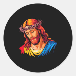 Jezus portret kunst Christelijk Religieus Ronde Sticker