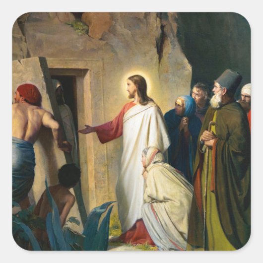 Jezus Raising Lazarus door Carl Bloch Vierkante Sticker (Voorkant)