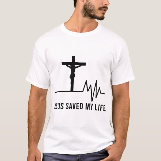 Jezus redde mijn leven Christelijk kruisgeloof T-shirt (Voorkant)