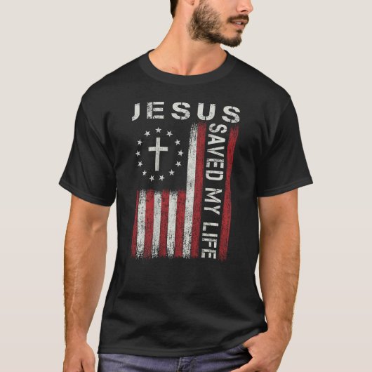 Jezus redde mijn leven God Christelijk Faith Cross T-shirt (Voorkant)