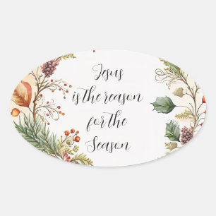 Jezus reden voor het seizoen Elegant Klassiek Vin Ovale Sticker