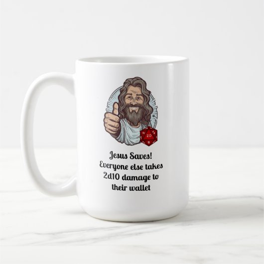 Jezus redt D&D! Koffiemok (Links)