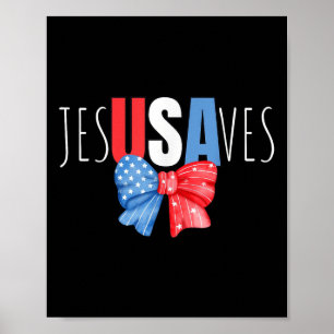 Jezus redt de Amerikaanse patriottische vlag Poster