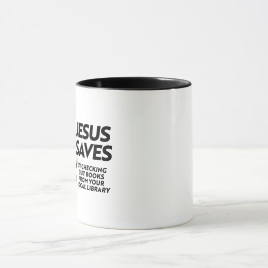 Jezus redt door bibliotheekboeken te bekijken mok (Midden)