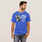 Jezus redt door bibliotheekboeken te bekijken t-shirt (Voorkant volledig)