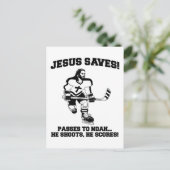 Jezus redt een grappig hemd op Hockey Briefkaart (Staand voorkant)