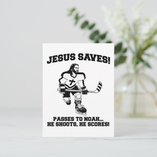 Jezus redt een grappig hemd op Hockey Briefkaart (Staand voorkant)