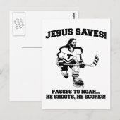 Jezus redt een grappig hemd op Hockey Briefkaart (Voorkant / Achterkant)