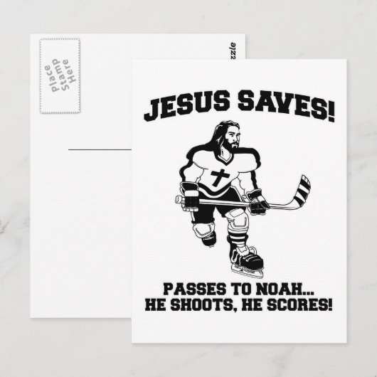 Jezus redt een grappig hemd op Hockey Briefkaart (Voorkant / Achterkant)