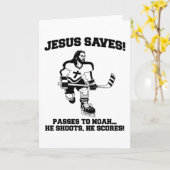 Jezus redt een grappig hemd op Hockey Kaart (Gele Bloem)