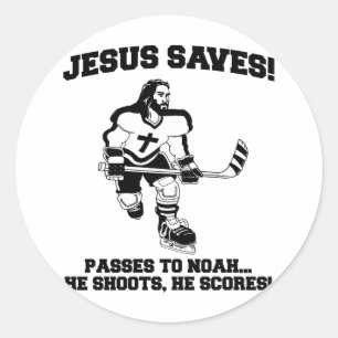Jezus redt een grappig hemd op Hockey Ronde Sticker