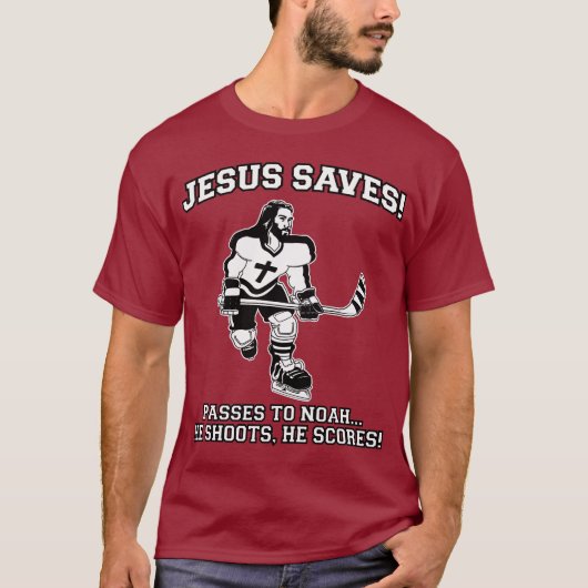 Jezus redt een grappig hemd op Hockey T-shirt (Voorkant)