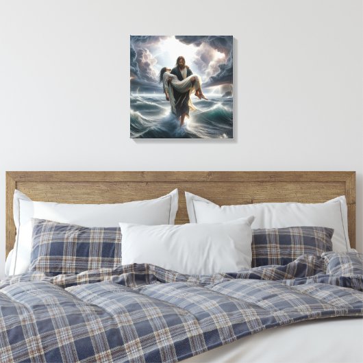 Jezus redt een jonge vrouw in een Storm Canvas Afdruk (Insitu (Slaapkamer))