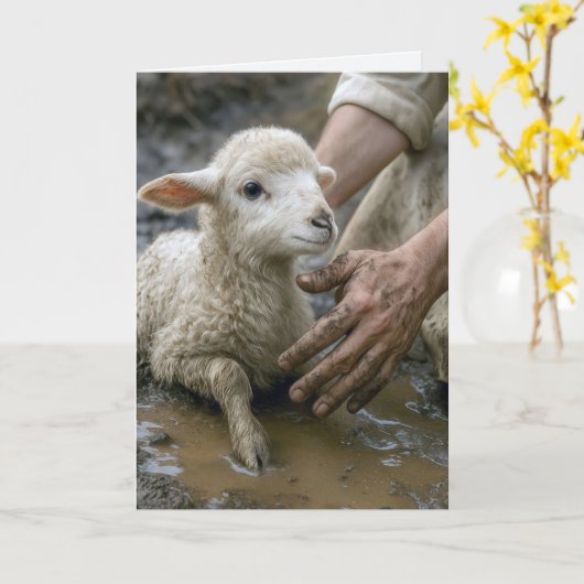 Jezus redt een lam kaart (Gele Bloem)