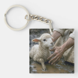 Jezus redt een lam uit een modderplas sleutelhanger