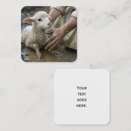 Jezus redt een lam uit een modderplas vierkante visitekaartje (Voorkant / Achterkant)