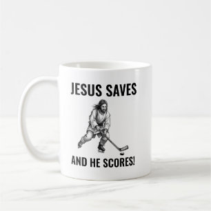 Jezus Redt en Hij Scoort - Jezus Hockey Meme Koffiemok