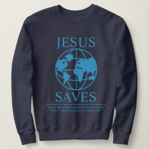 Jezus redt grafisch 90's donkerblauw trui