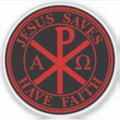 Jezus redt, heb geloof - Het Chi-Rho Kruis (rood) Sticker (Voorkant)