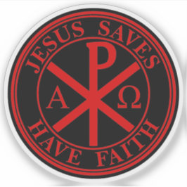 Jezus redt, heb geloof - Het Chi-Rho Kruis (rood) Sticker