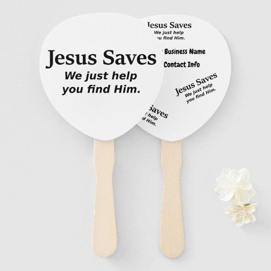 Jezus redt het, we helpen je hem te vinden handwaaier (Voorkant en achterkant)