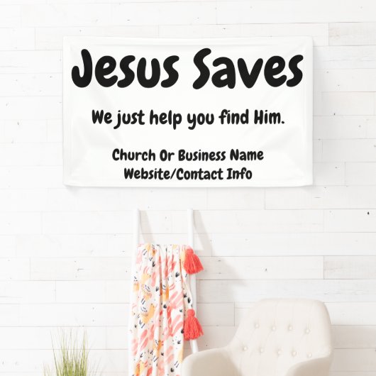 Jezus redt het, we helpen je hem te vinden spandoek (Insitu)