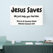 Jezus redt het, we helpen je hem te vinden spandoek (Beurs)