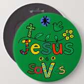 Jezus redt I Doodles I KellyGrn i 6x6 Button (Voorkant /achterkant)