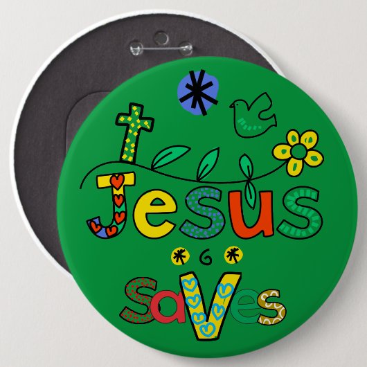 Jezus redt I Doodles I KellyGrn i 6x6 Button (Voorkant /achterkant)