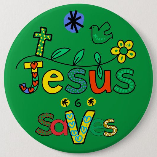 Jezus redt I Doodles I KellyGrn i 6x6 Button (Voorkant)