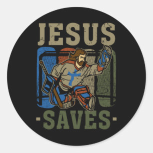 Jezus redt Ice Hockey Goalie Sport Religieuze Chri Ronde Sticker