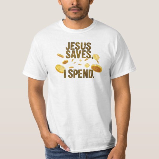 Jezus redt, ik spendeer t-shirt (Voorkant)