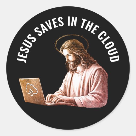 Jezus redt in de cloud - Grappige Jezus Meme vierk Ronde Sticker (Voorkant)