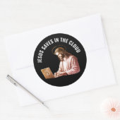 Jezus redt in de cloud - Grappige Jezus Meme vierk Ronde Sticker (Envelop)