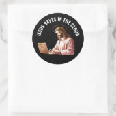 Jezus redt in de cloud - Grappige Jezus Meme vierk Ronde Sticker (Tas)