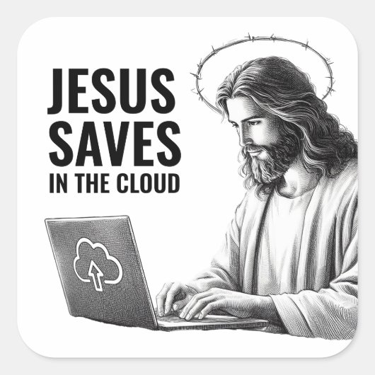 Jezus redt in de cloud - Grappige Jezus meme Vierkante Sticker (Voorkant)
